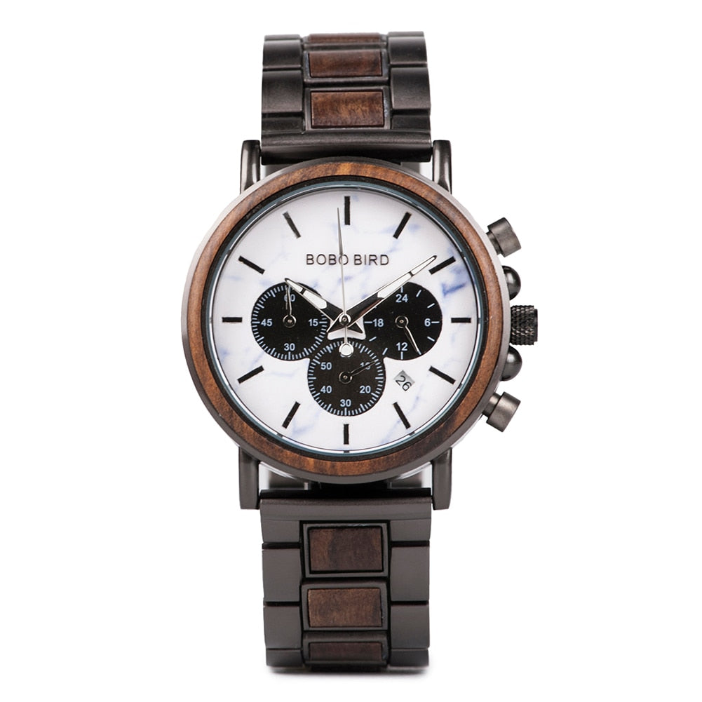 Men'S Wooden Luxury Stylish Chronograph Waterproof Military Watch - Afro Fashion Hive