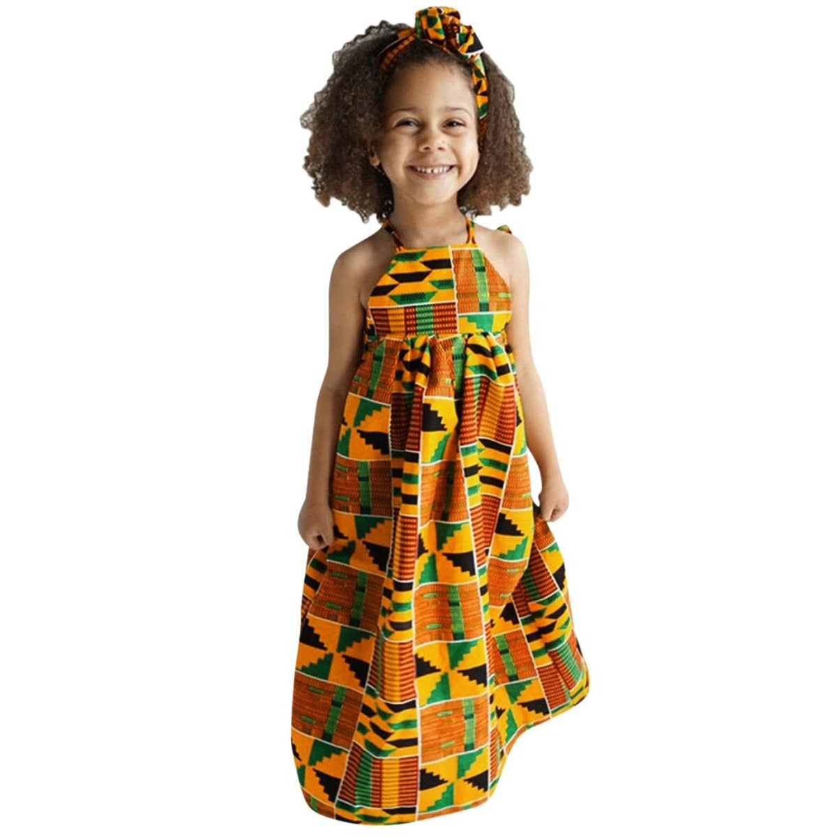 Baby Girl Party African Riche Dashiki Printed Dress With Headband