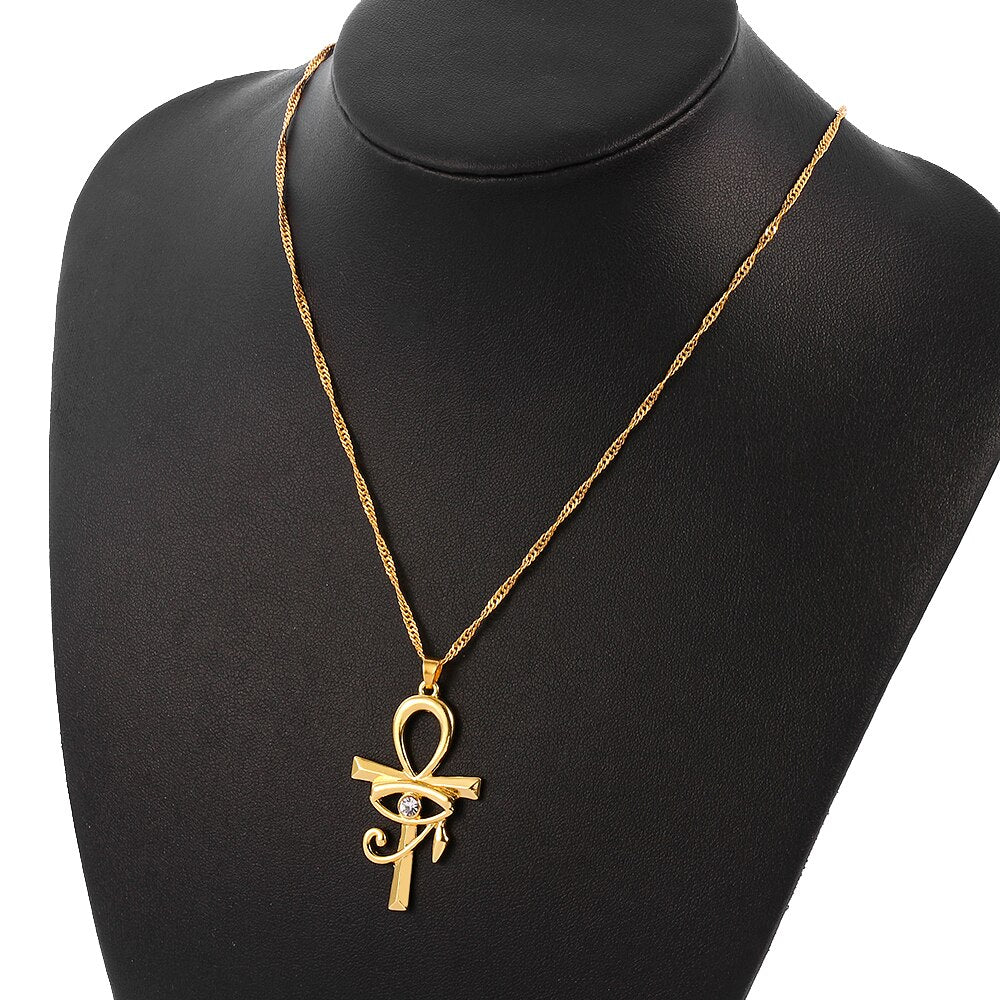 Women Men Egyptian Ankh Cross Amulet Eye Pendant Necklace