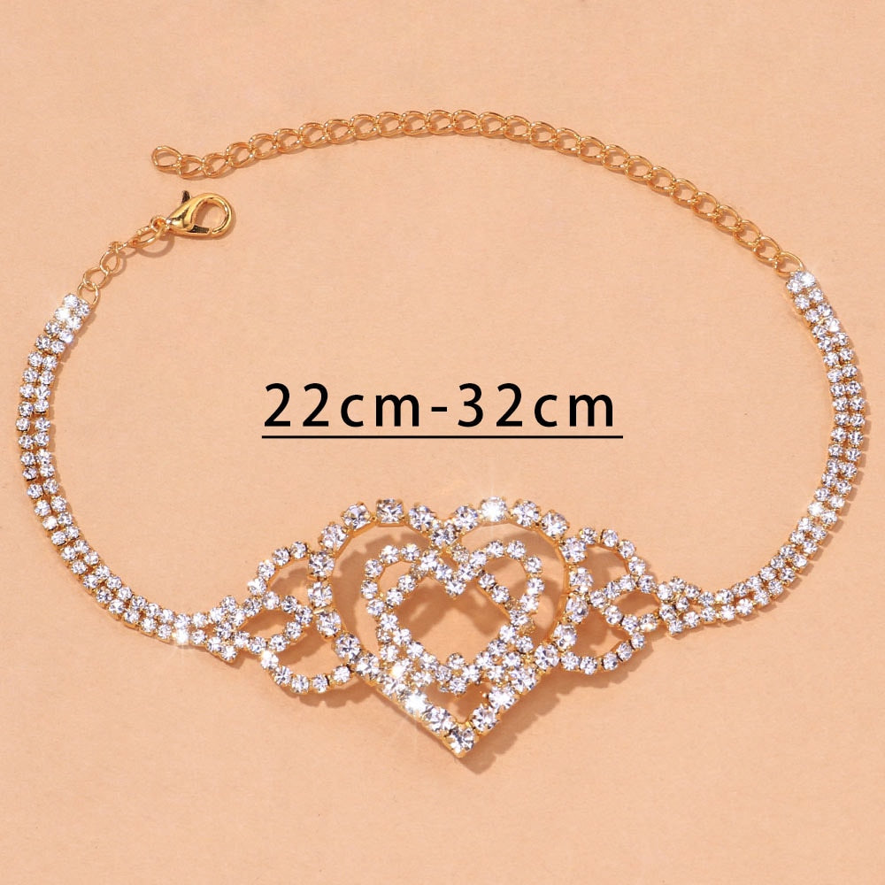 Double Heart Anklet Rhinestone Bling Love Foot Chain For Women - Afro Fashion Hive