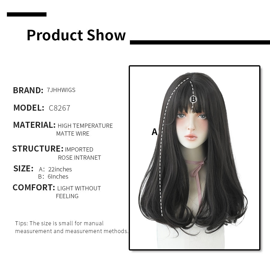 Heat Resistant Mid-Length Wavy Synthetic Black Wigs For Women With Fringe - Afro Fashion Hive