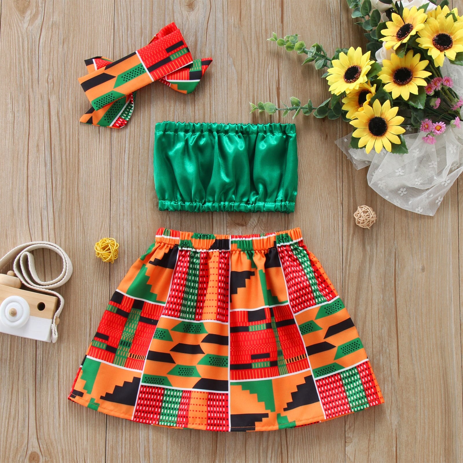 Toddler Baby Girls Summer African Style Vest Tops Dashiki Skirts Headband Ankara Outfits