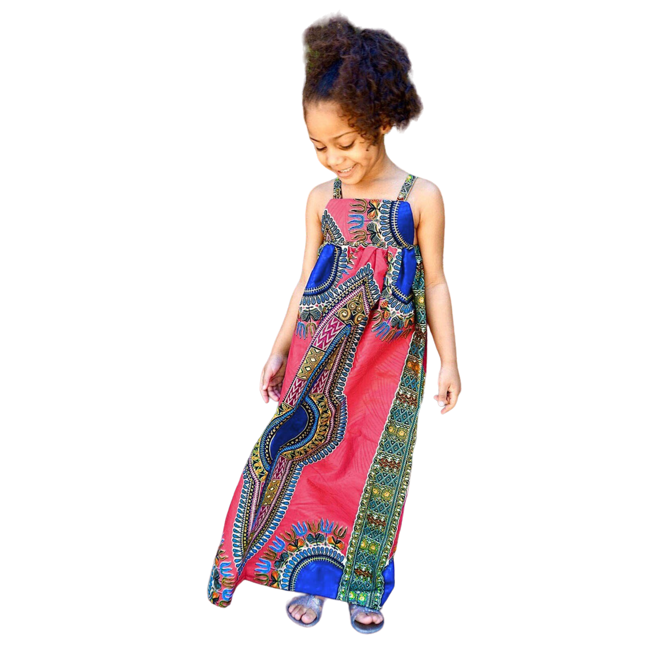 African Bazin Riche Dress Dashiki Printed Dress With Headband - Afro Fashion Hive