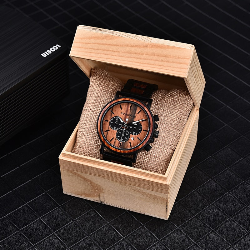 Men'S Wooden Luxury Stylish Chronograph Waterproof Military Watch - Afro Fashion Hive