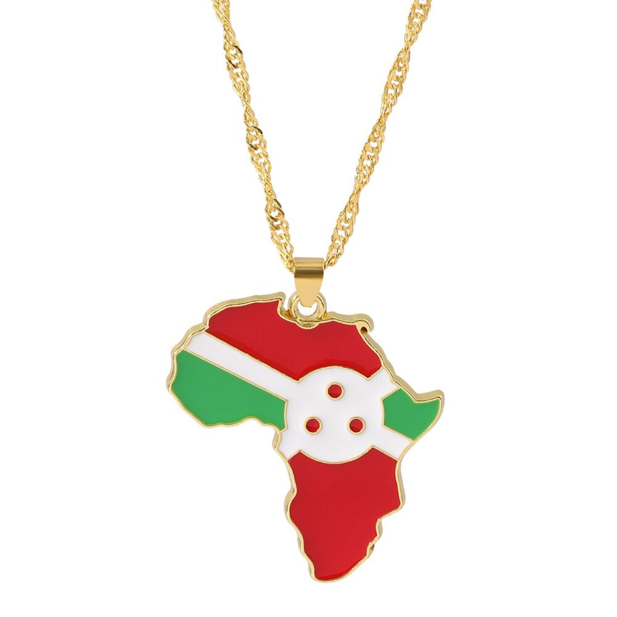 Men Women Snake Chain Africa Map Flag Pendant Necklace