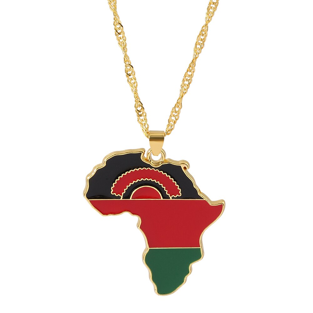 Men Women Snake Chain Africa Map Flag Pendant Necklace