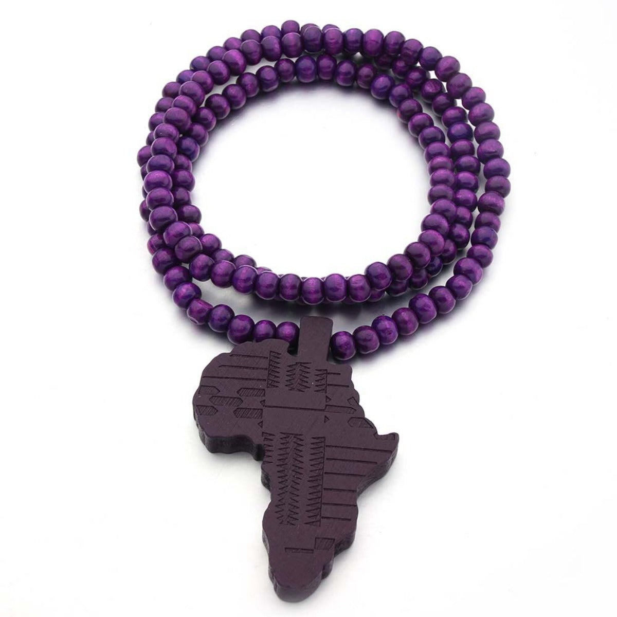 Tribal Ethnic African Motherland Map Wooden Beads Pendant Necklace