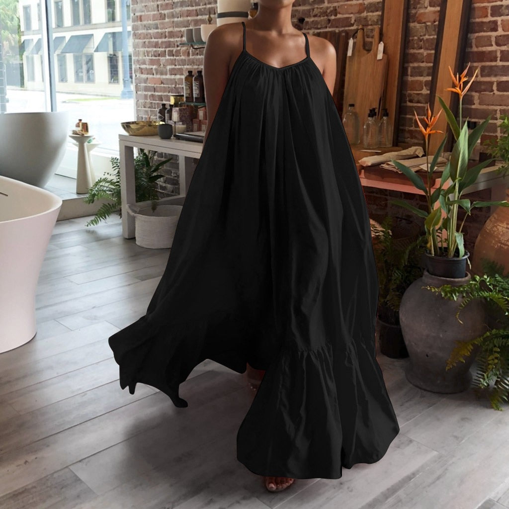 Women's Camisole Oversized Summer Casual Strap Loose Backless Maxi Dress - Afro Fashion Hive