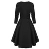 Women'S Black High Waist Long Sleeves Buckled Plaid Panel A-Line Dress - Afro Fashion Hive