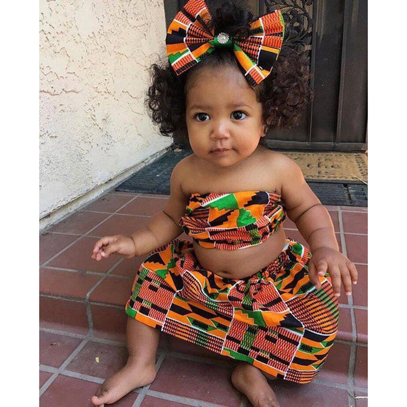 Toddler Baby Girls Summer African Style Vest Tops Dashiki Skirts Headband Ankara Outfits