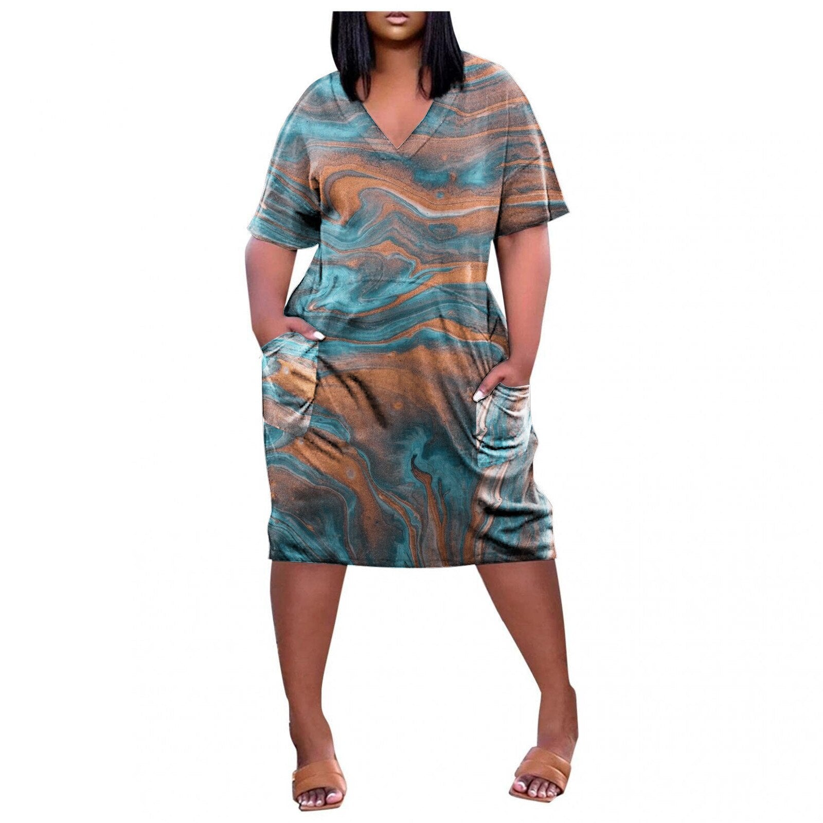 Summer Women's Tie Dye Printed V Neck Bohemian Style Loose Dress - Afro Fashion Hive