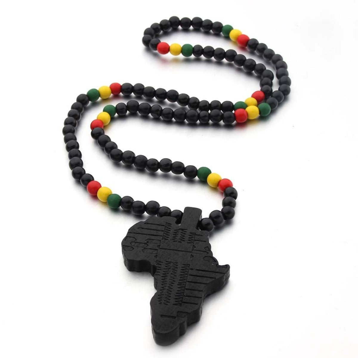 Tribal Ethnic African Motherland Map Wooden Beads Pendant Necklace