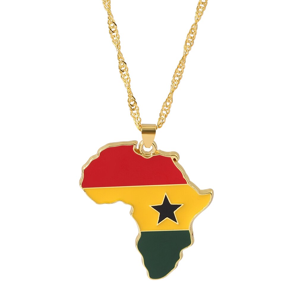 Men Women Snake Chain Africa Map Flag Pendant Necklace