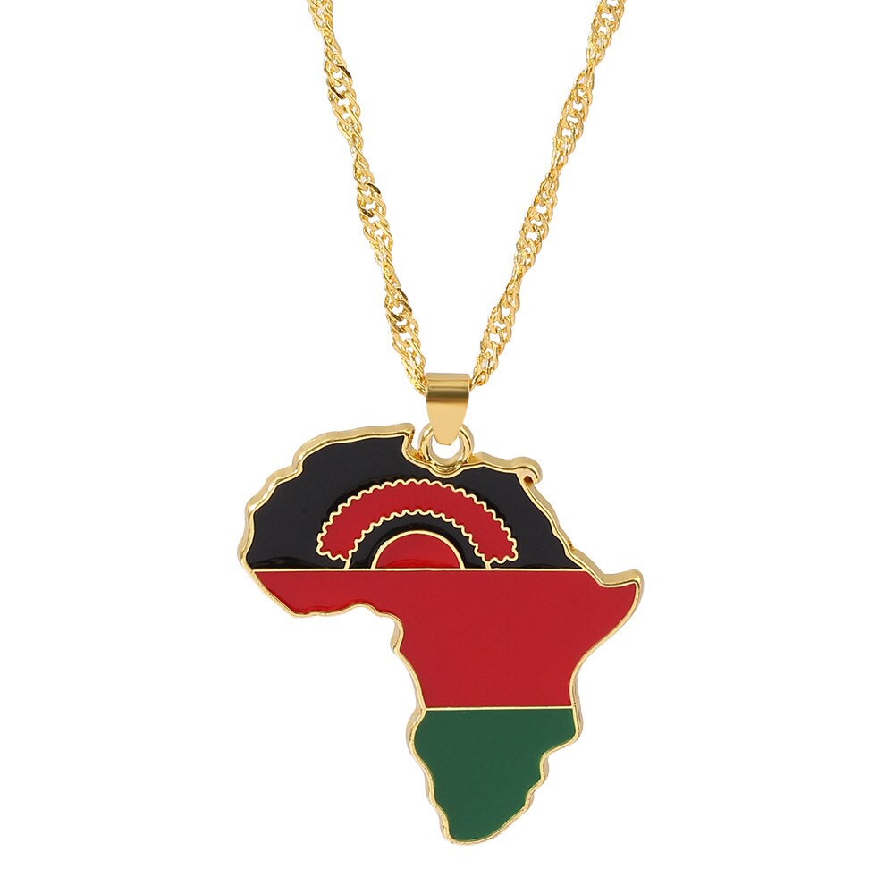 Golden Color Stainless Steel Hip-hop Africa Map Pendant Necklace