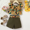 Little Girls African Style Printed Ruffles Vest Top Belted Skirts - Afro Fashion Hive