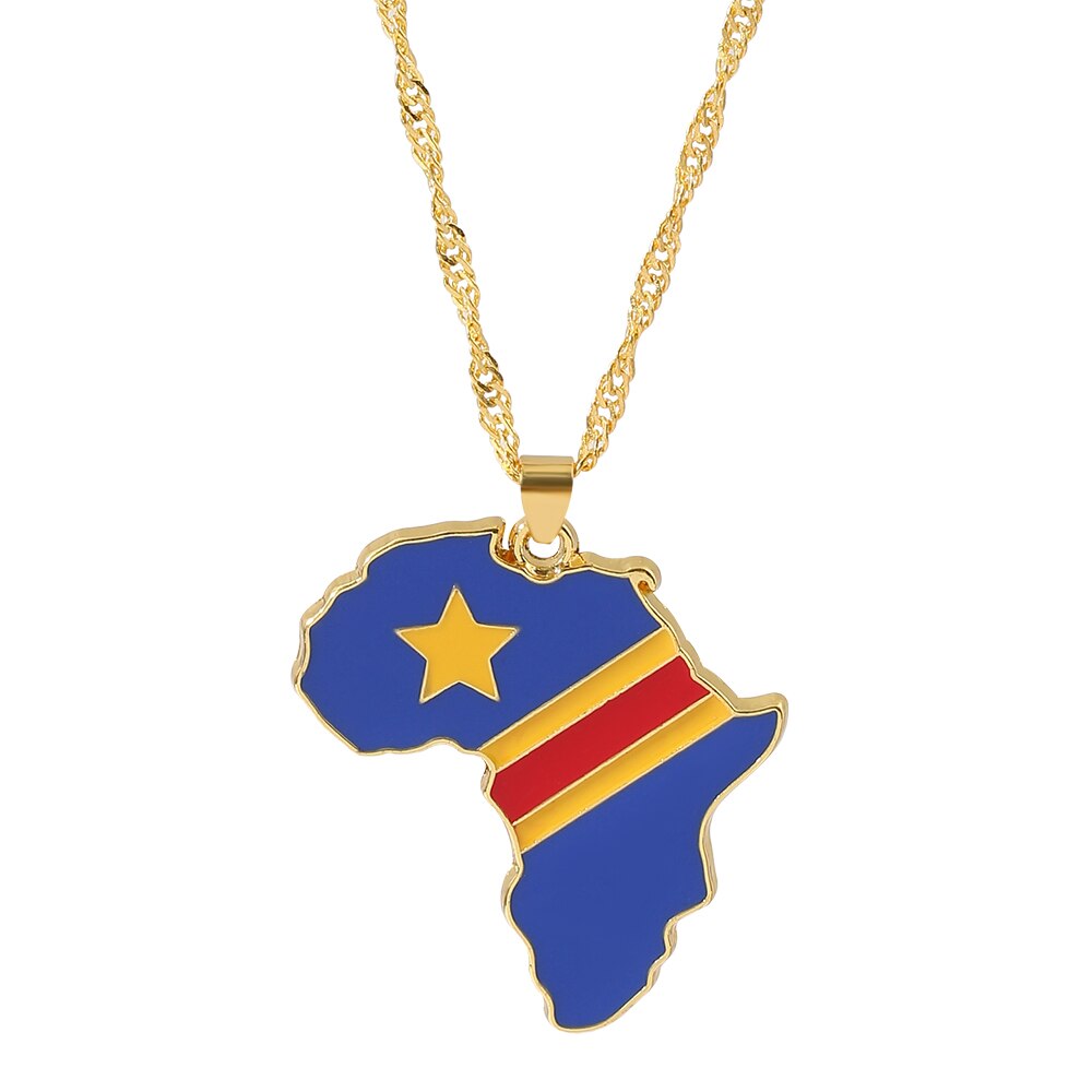 Men Women Snake Chain Africa Map Flag Pendant Necklace