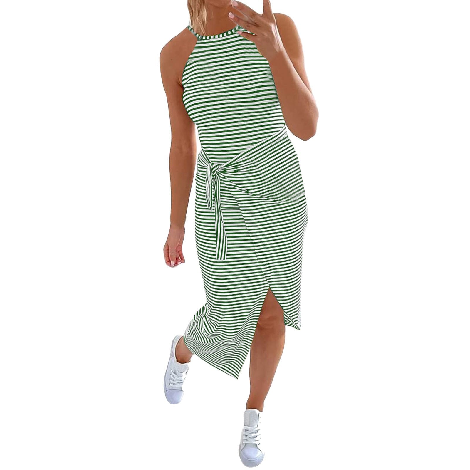 Women's Casual Summer Sleeveless Dresses Striped O Neck Sundress - Afro Fashion Hive