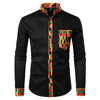 African Patchwork Pocket Print Ankara Style Long Sleeve Men's Shirt - Afro Fashion Hive