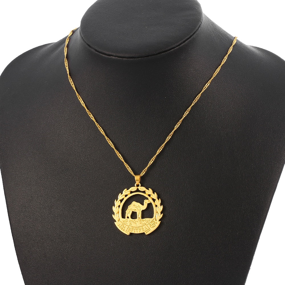 Eritrea Map Flag Pendant Necklaces Gold Color Camel Olive Branch For Women - Afro Fashion Hive