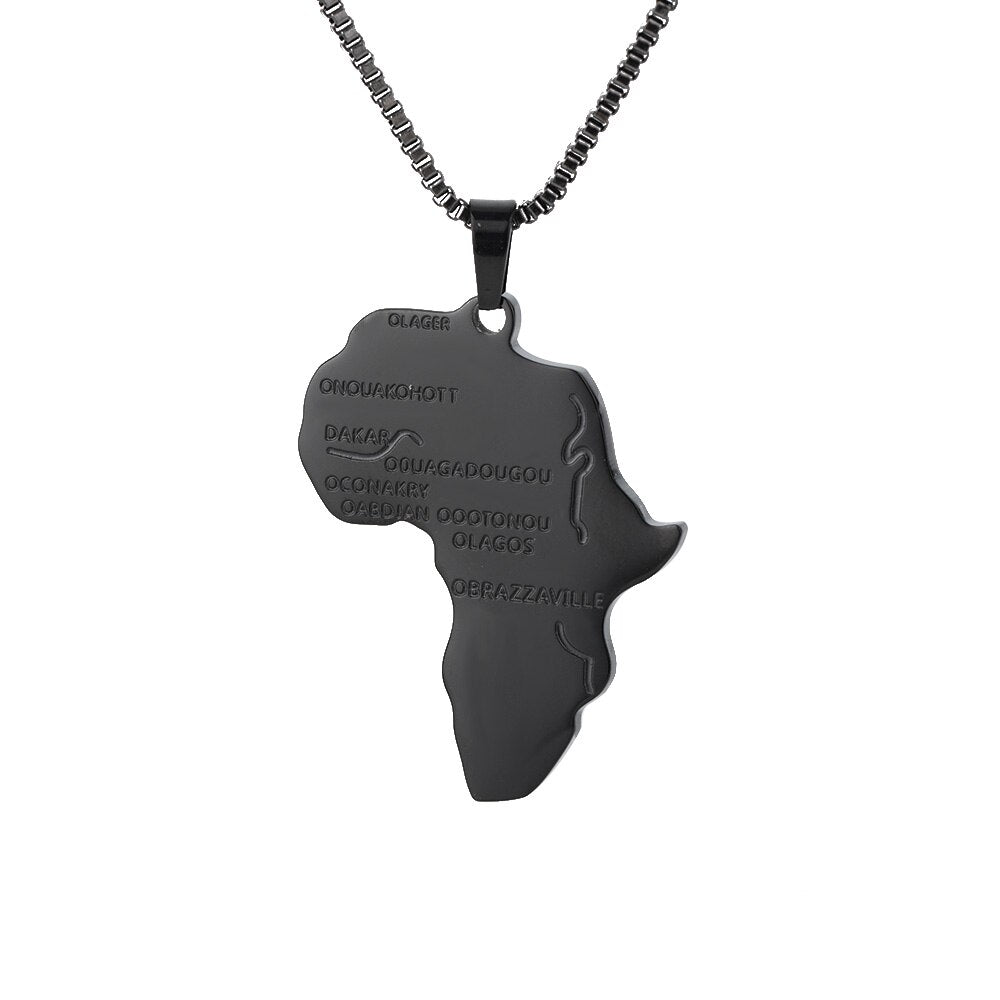 Women Men Stainless Steel Silver Color Hip-hop Style Africa Map Necklace