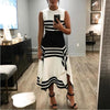 Women's Black White Stripe Sleeveless Casual Summer Round Neck Long Dress - Afro Fashion Hive
