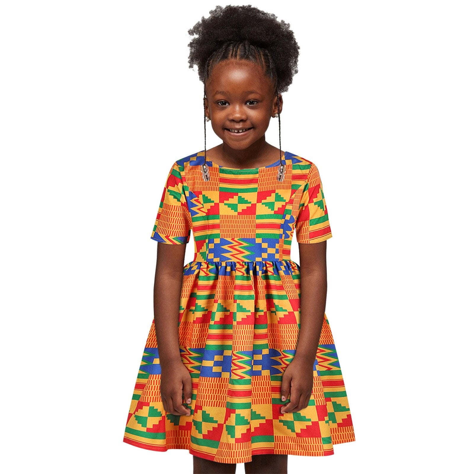 Girl Ankara Princess African Dashiki Traditional Style Short Sleeve Dress - Afro Fashion Hive