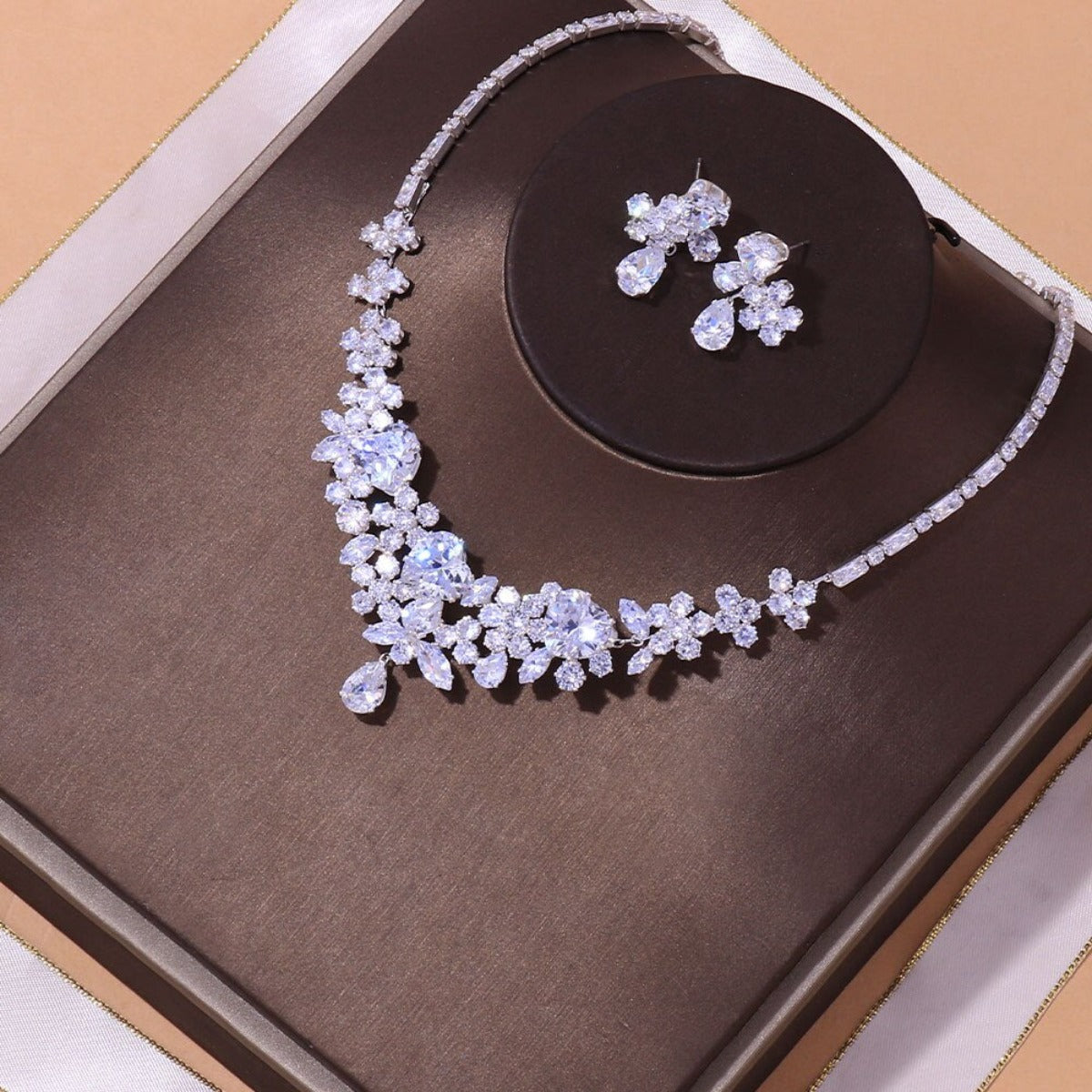 Wedding Decoration Luxury Heart Zircon Necklace Earrings Set - Afro Fashion Hive