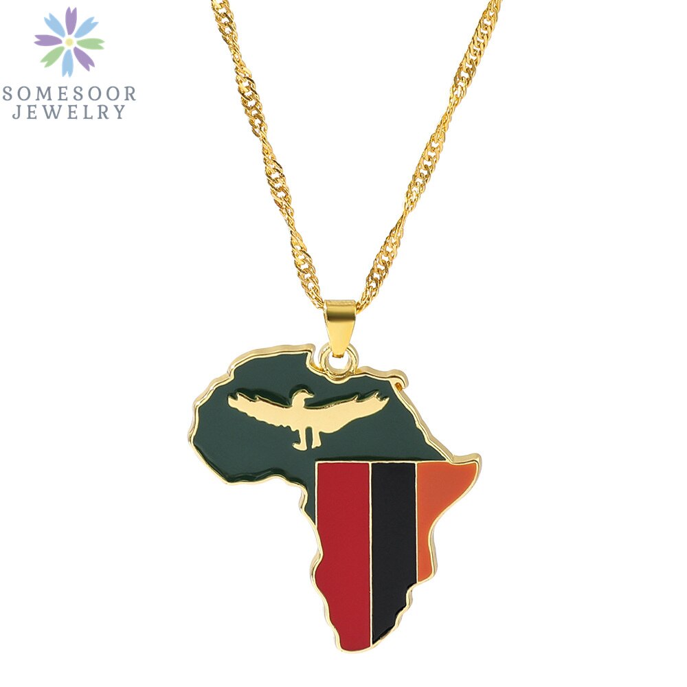 Golden Color Stainless Steel Hip-hop Africa Map Pendant Necklace