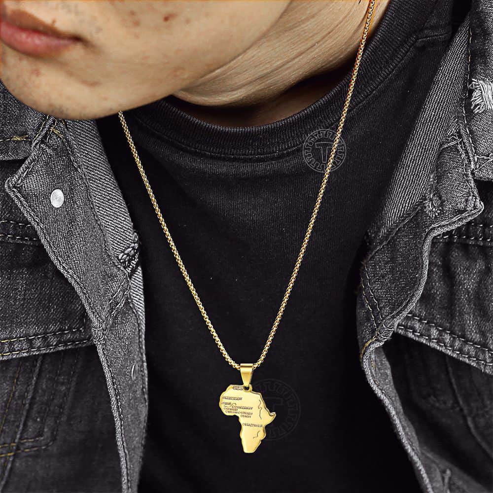 Stainless Steel Punk Africa Map Pendant Necklace for Men Women - Afro Fashion Hive