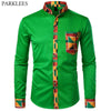 African Patchwork Pocket Print Ankara Style Long Sleeve Men's Shirt - Afro Fashion Hive