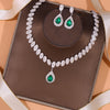 Women Green Water Drop Rhinestone Exquisite Round Crystal Necklace Set