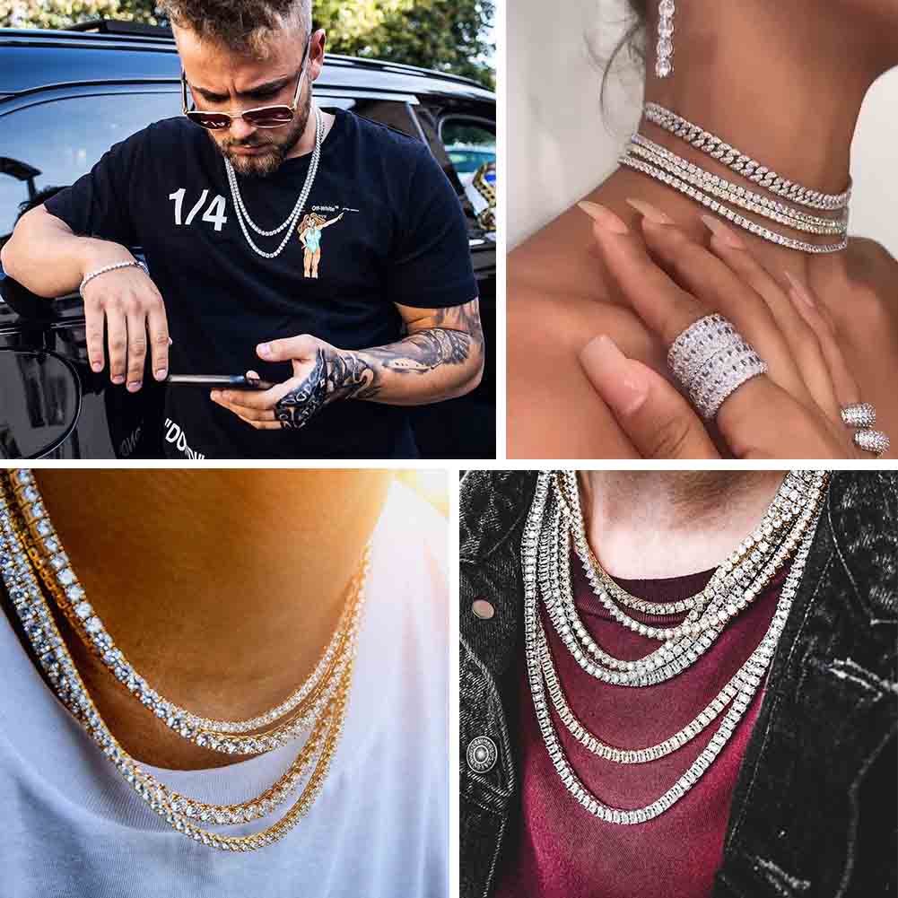 Men's Gold Silver Color Charms Iced Out Bling Zircon Tennis Chain Necklace - Afro Fashion Hive