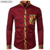 African Patchwork Pocket Print Ankara Style Long Sleeve Men's Shirt - Afro Fashion Hive