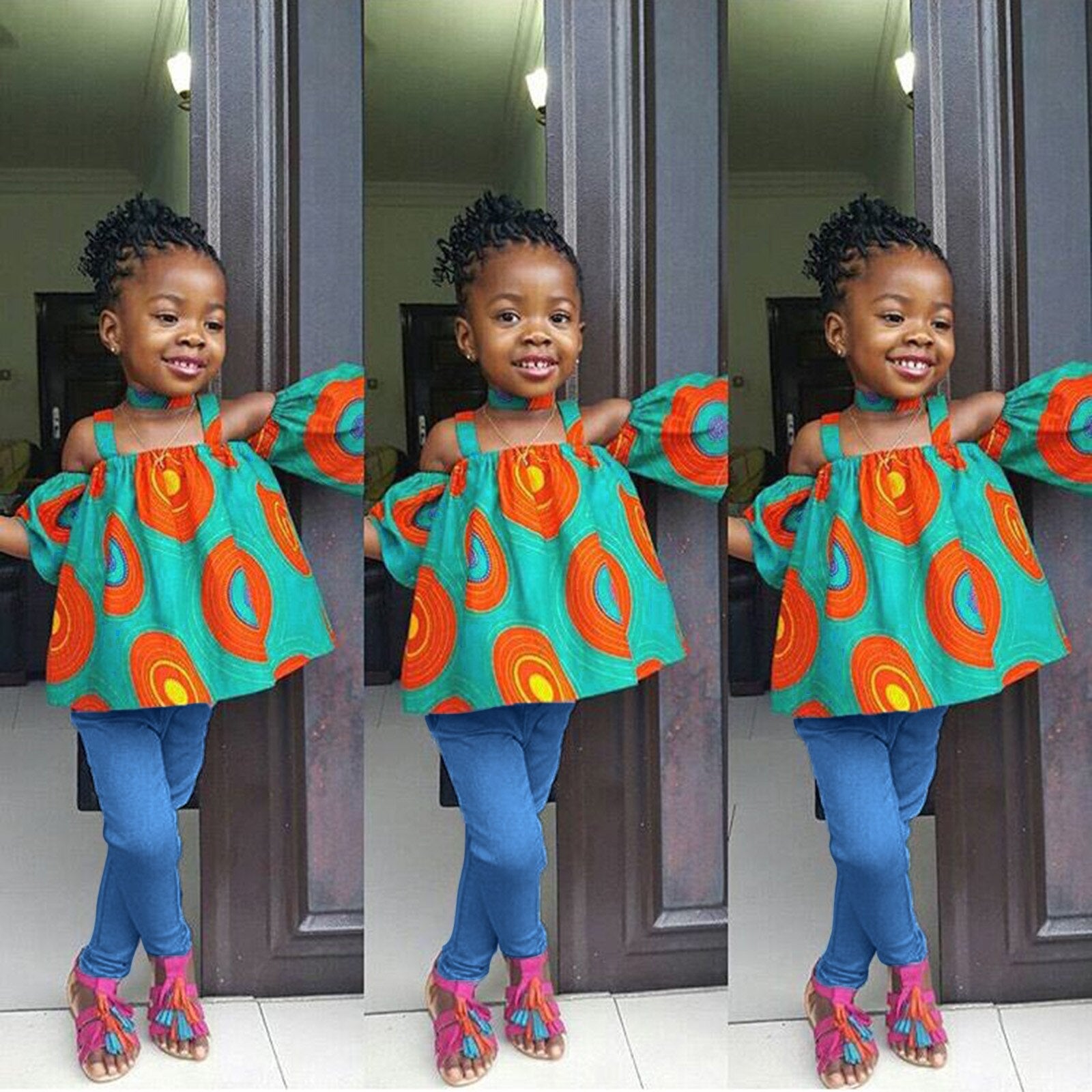 Girls African Style Dashiki Strap Ankara Summer Denim Pants - Afro Fashion Hive