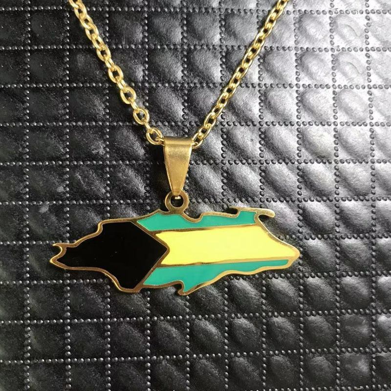 Trendy Jamaica Italy South Africa National France Flag Map Necklace - Afro Fashion Hive