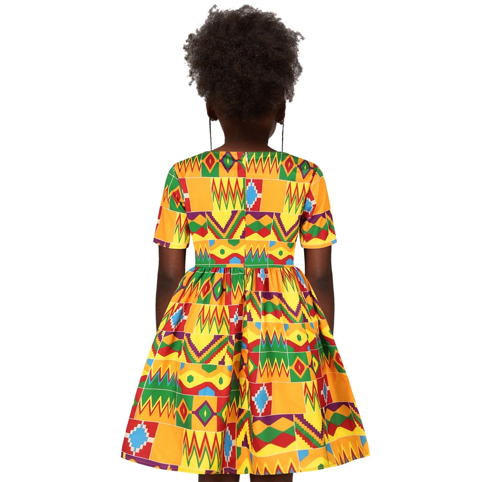 Girl Ankara Princess African Dashiki Traditional Style Short Sleeve Dress - Afro Fashion Hive