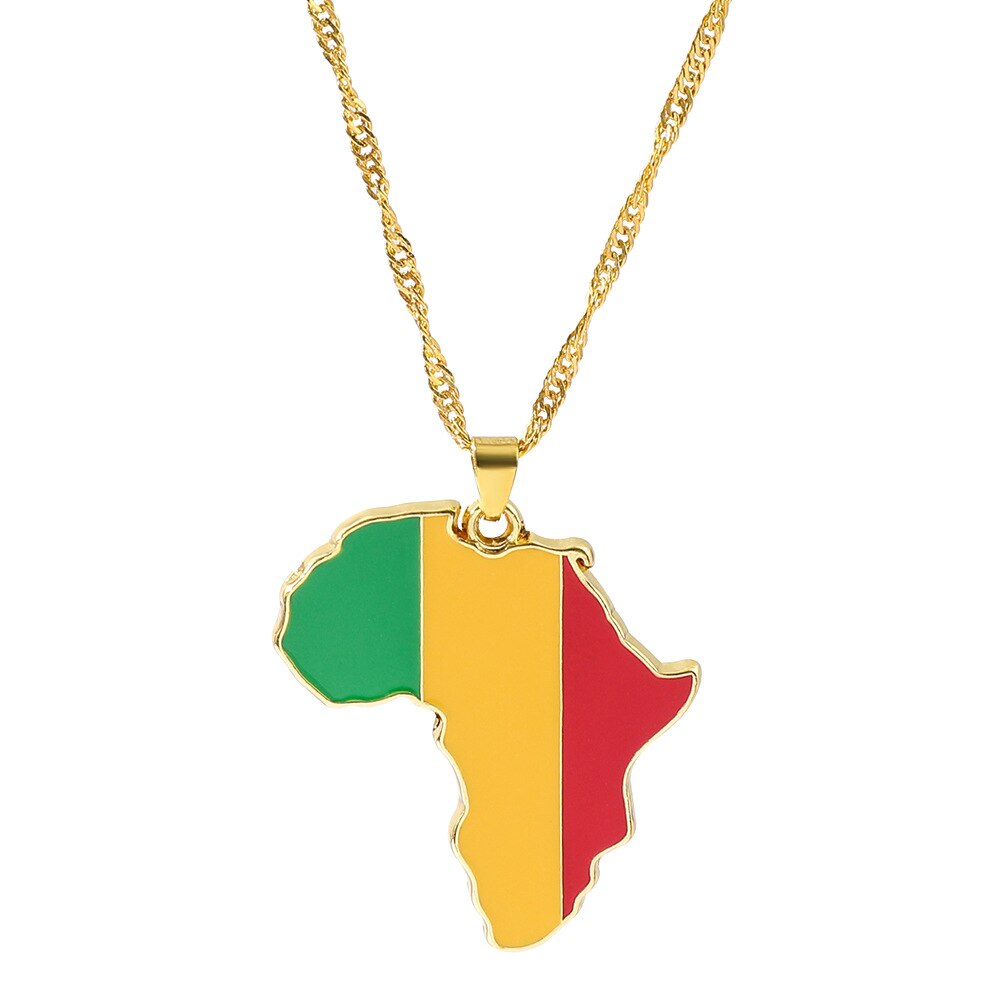 Golden Color Stainless Steel Hip-hop Africa Map Pendant Necklace