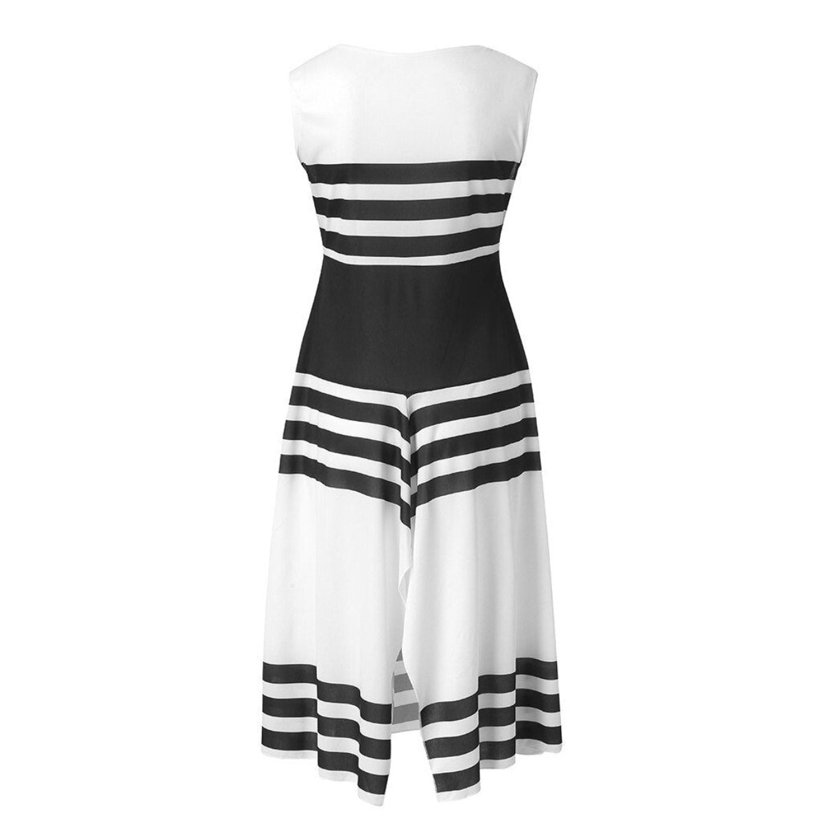 Women's Black White Stripe Sleeveless Casual Summer Round Neck Long Dress - Afro Fashion Hive