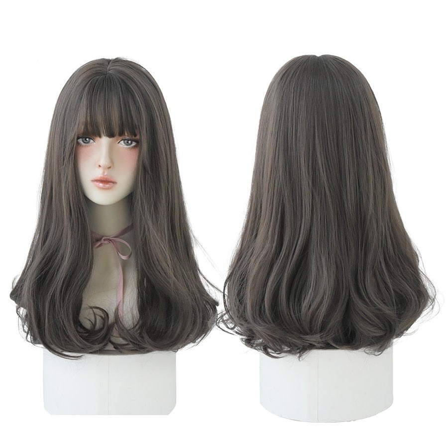 Heat Resistant Mid-Length Wavy Synthetic Black Wigs For Women With Fringe - Afro Fashion Hive