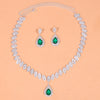 Women Green Water Drop Rhinestone Exquisite Round Crystal Necklace Set