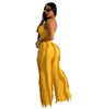 Women'S Spaghetti Straps Padded Bodysuit Top Tassel Wide Leg Pants - Afro Fashion Hive