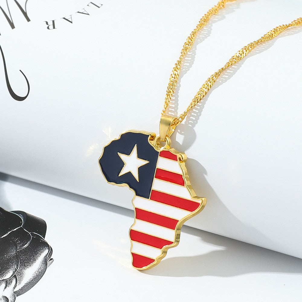 Golden Color Stainless Steel Hip-hop Africa Map Pendant Necklace