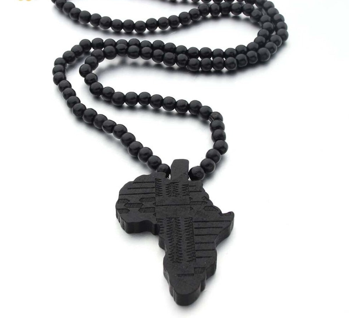 Tribal Ethnic African Motherland Map Wooden Beads Pendant Necklace