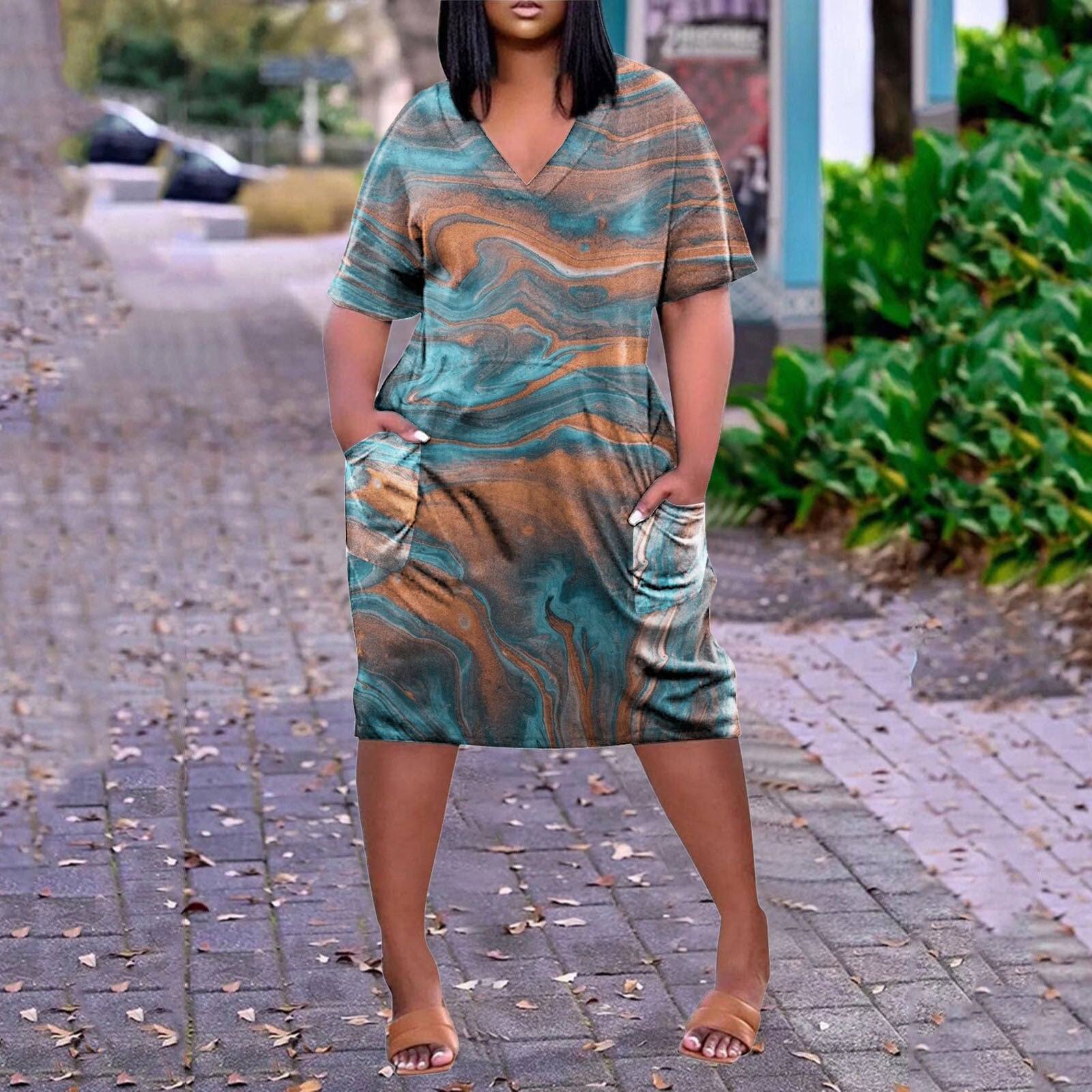 Summer Women's Tie Dye Printed V Neck Bohemian Style Loose Dress - Afro Fashion Hive