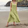 Women's Casual Cotton Linen Tank Sleeveless Robe Pockets Dress - Afro Fashion Hive