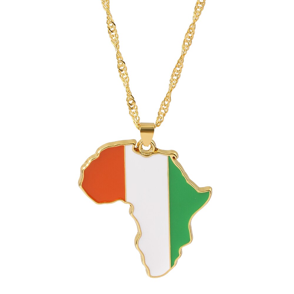 Men Women Snake Chain Africa Map Flag Pendant Necklace