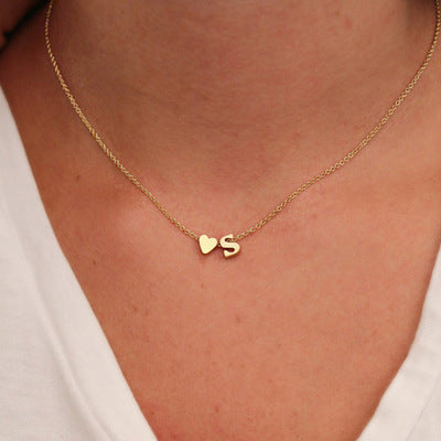 Tiny Dainty Heart Initial Personalized Letter Alloy Necklace - Afro Fashion Hive