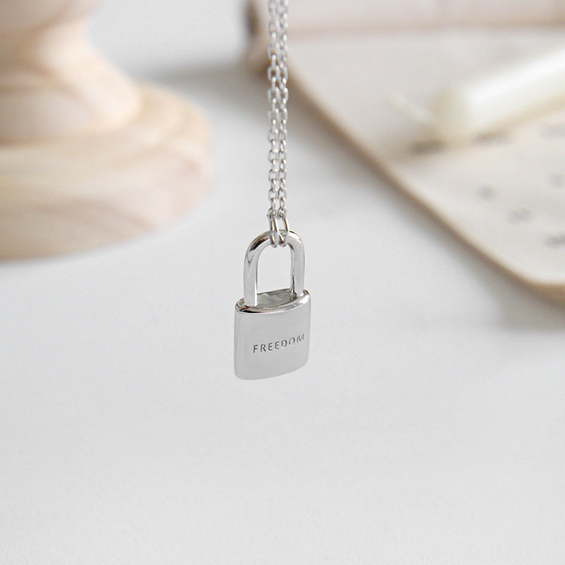 Silver Lock Heart Necklace Freedom Pendant Letter Necklace For Women - Afro Fashion Hive