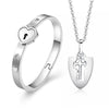 Stainless Steel Love Heart Lock Bracelets Bangles Key Pendant Necklace Couples Set - Afro Fashion Hive