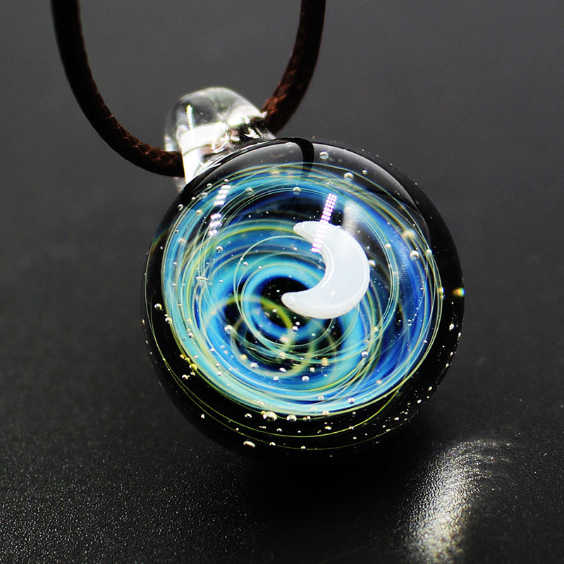 Men and Women Couples Confession Dream Starry Sky Glass Ball Cosmic Glass Pendant Necklace - Afro Fashion Hive